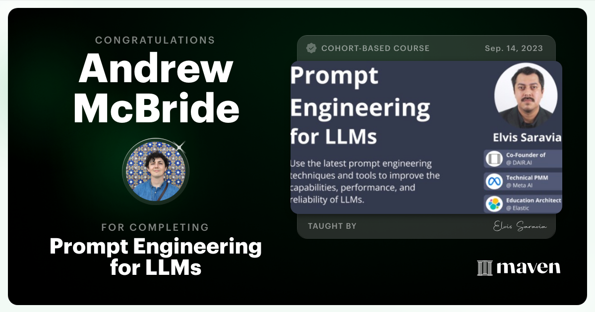 Certificate of Completion for Advanced Prompt Engineering for LLMs