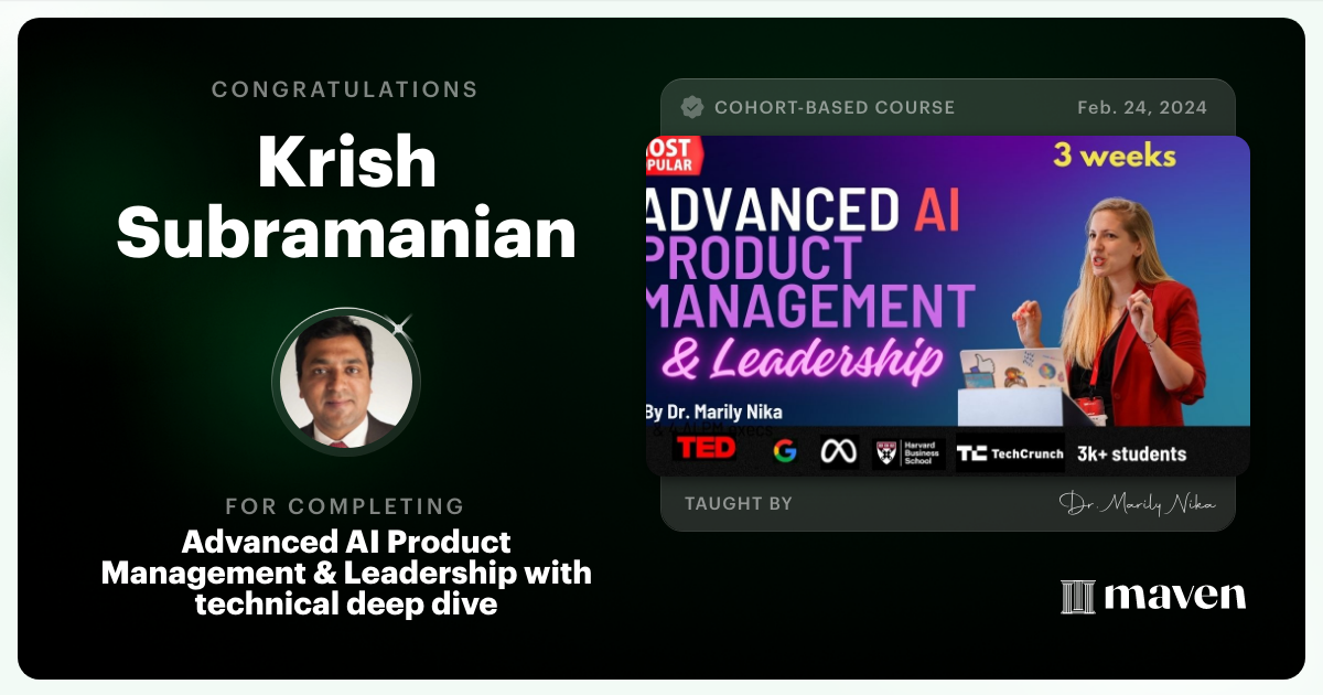 Certificate of Completion for Advanced AI Product Leadership Certification