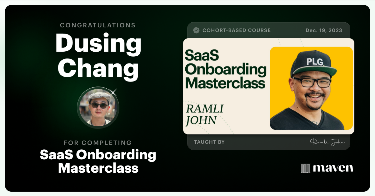 Certificate of Completion for Product Onboarding Masterclass