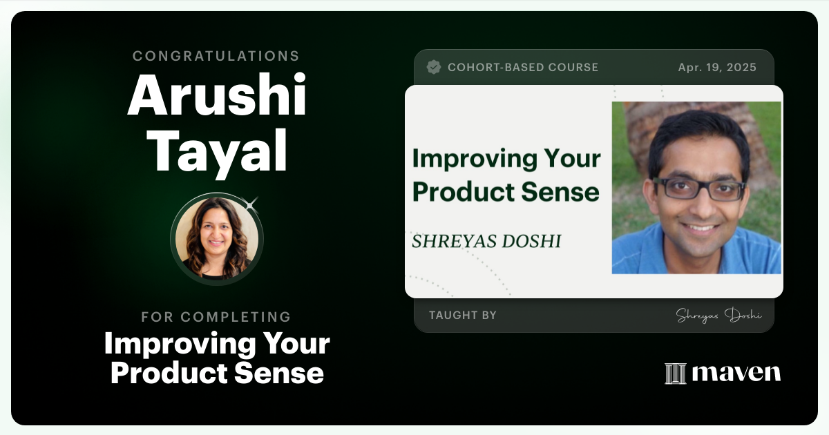 Certificate of Completion for World-class Product Sense in Practice