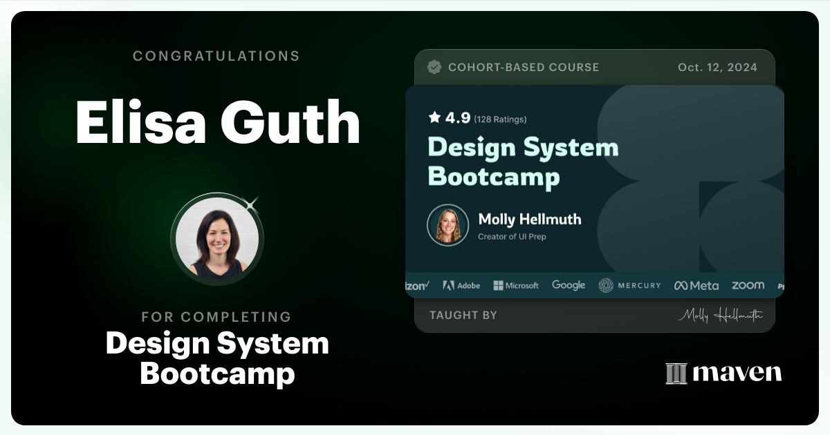 Certificate of Completion for Design System Bootcamp
