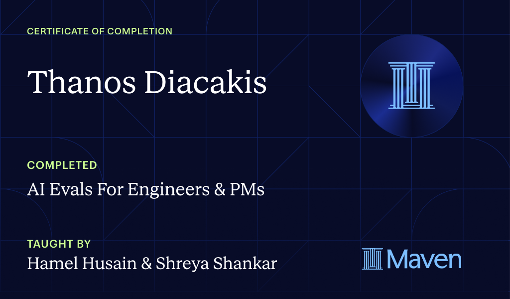 Certificate for AI Evals For Engineers & PMs