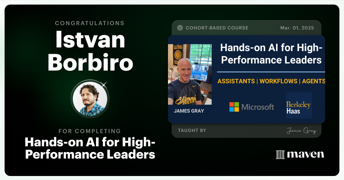 Certificate of Completion for Hands-on Agentic AI for Leaders