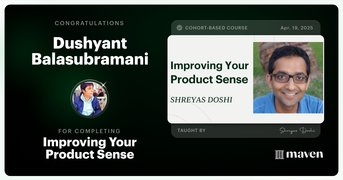 Certificate of Completion for World-class Product Sense in Practice