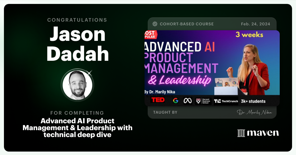 Certificate of Completion for Advanced AI Product Leadership Certification