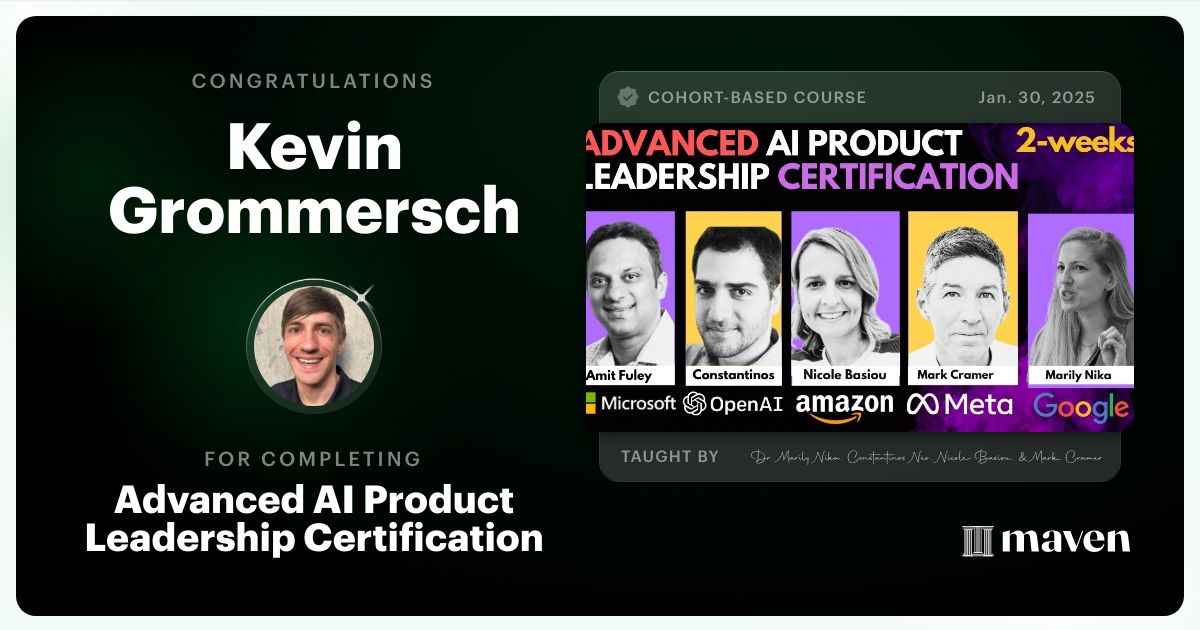 Certificate of Completion for Advanced AI Product Leadership Certification