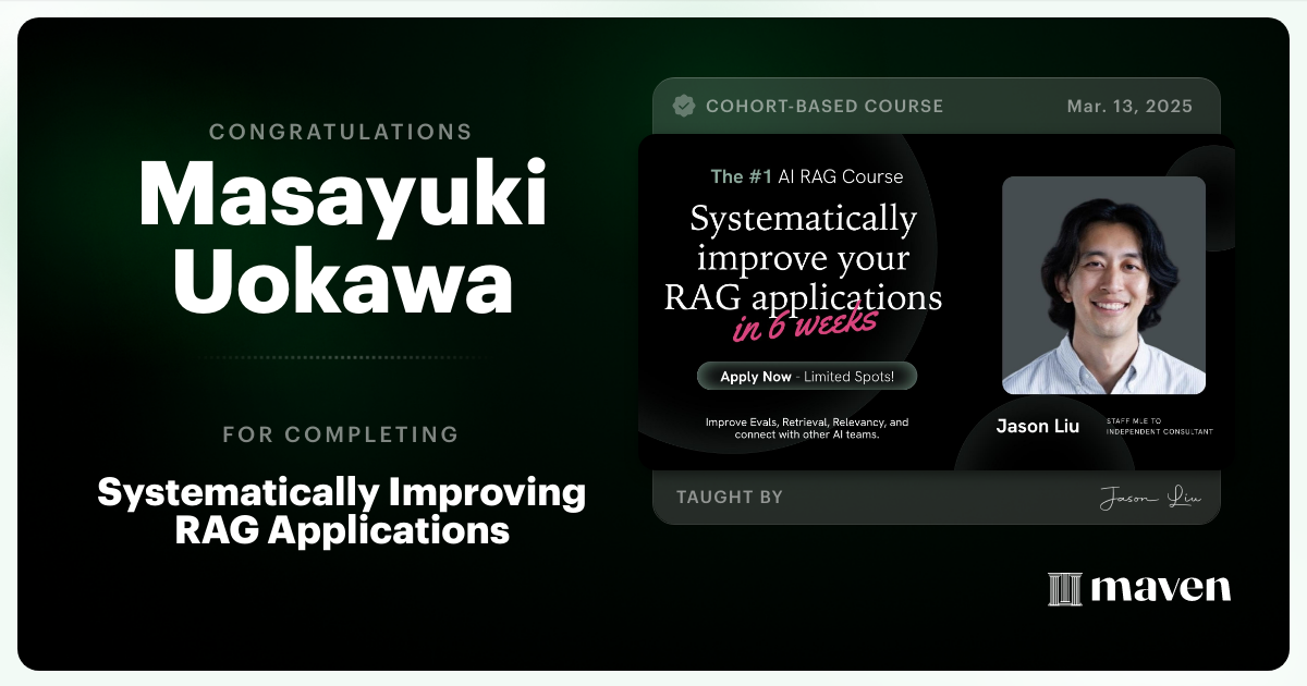 Certificate of Completion for Systematically Improving RAG Applications