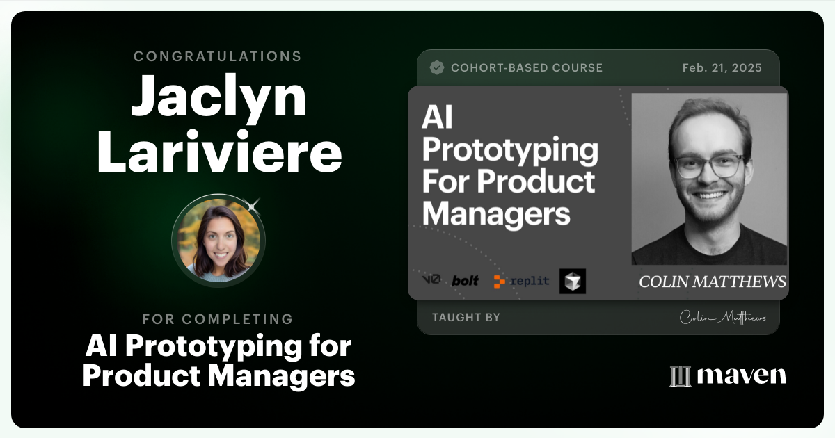 Certificate of Completion for AI Prototyping for Product Managers
