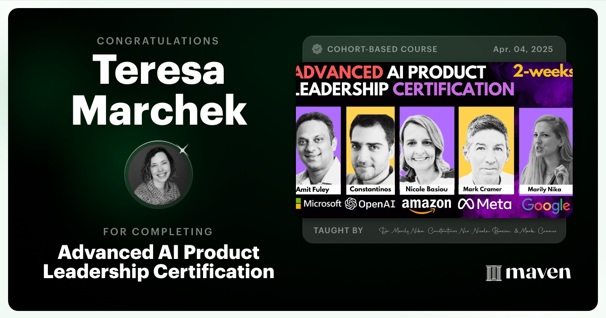Certificate of Completion for Advanced AI Product Leadership Certification