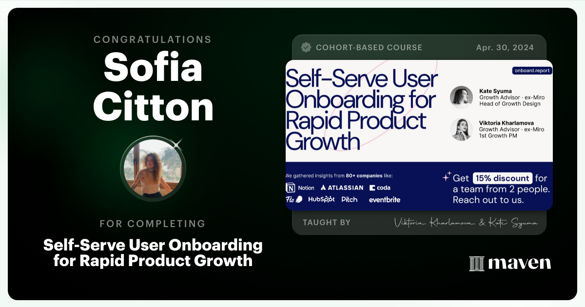 Certificate of Completion for Self-Serve User Onboarding for Rapid Product Growth