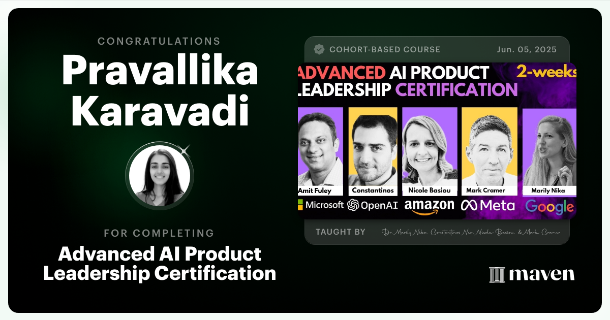 Certificate of Completion for Advanced AI Product Leadership Certification