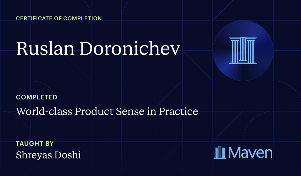 Certificate for World-class Product Sense in Practice