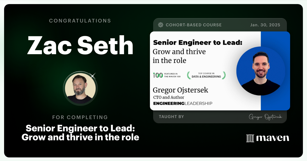 Certificate of Completion for Senior Engineer to Lead: Grow and thrive in the role