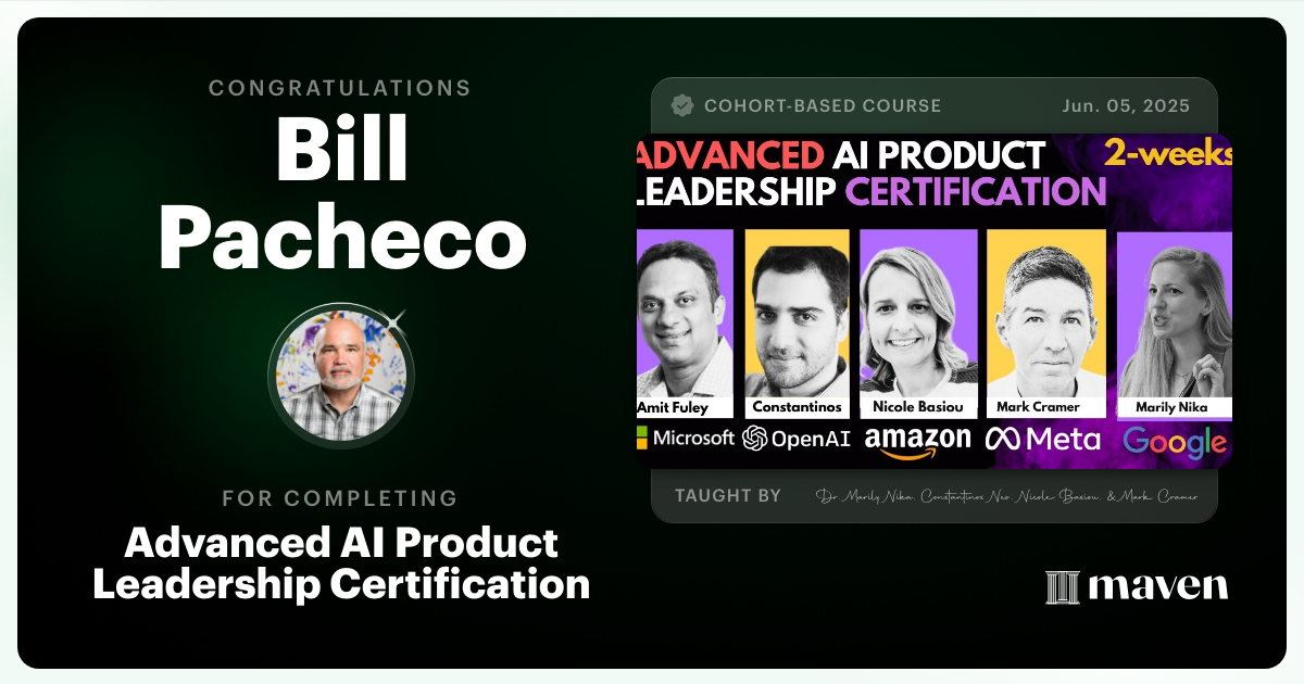 Certificate of Completion for Advanced AI Product Leadership Certification