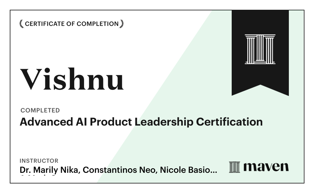 Certificate for Advanced AI Product Leadership Certification
