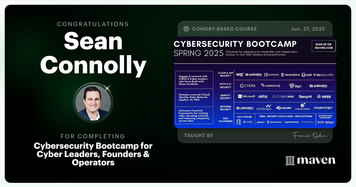 Certificate of Completion for AI Cybersecurity Bootcamp for Cyber Leaders 2026