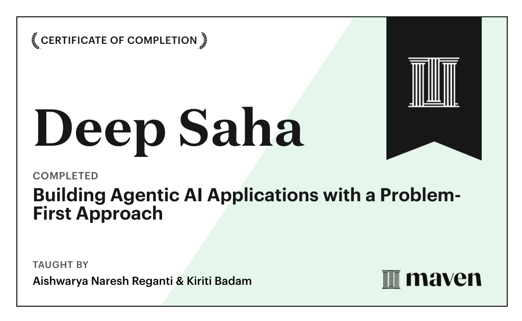 Certificate for Building Agentic AI Applications with a Problem-First Approach