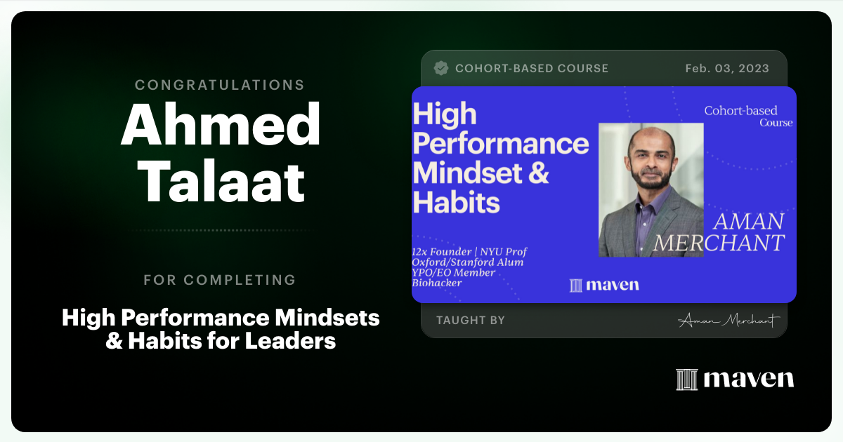 Certificate of Completion for High Performance Leadership Reset