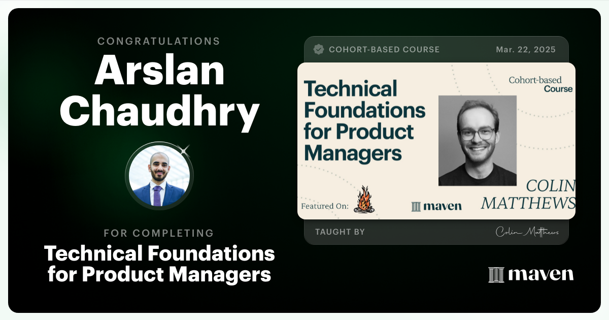 Certificate of Completion for Technical Foundations for Product Managers