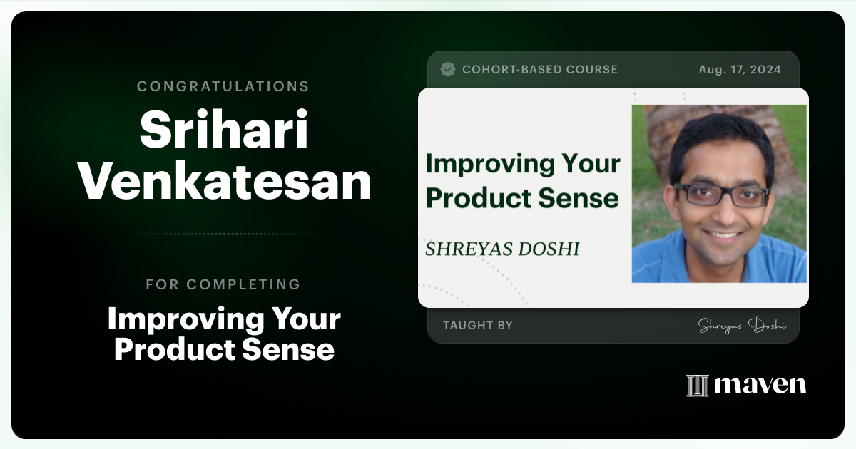 Certificate of Completion for World-class Product Sense in Practice