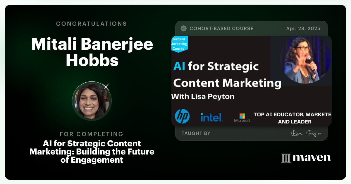 Certificate of Completion for AI for Strategic Content Marketing: Building the Future of Engagement