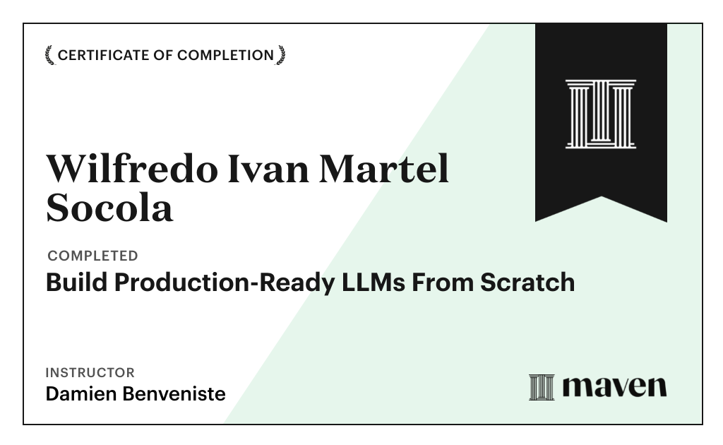 Certificate for Build Production-Ready LLMs From Scratch