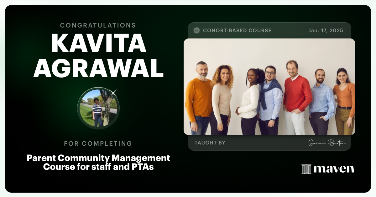 Certificate of Completion for Parent Community Management Course for Staff