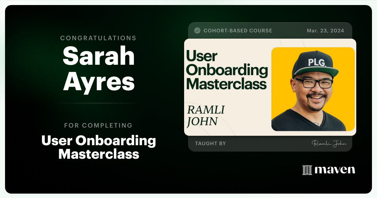 Certificate of Completion for Product Onboarding Masterclass