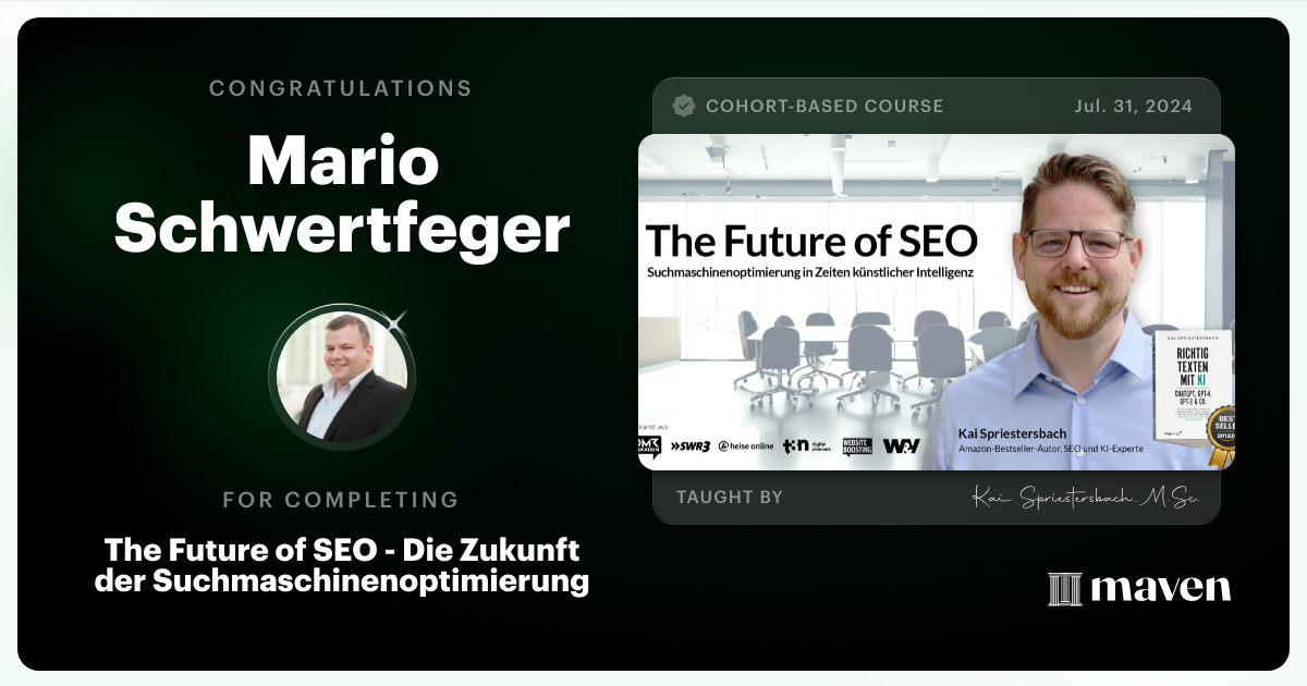 Certificate of Completion for The Future of SEO - Die Zukunft der Suchmaschinenoptimierung