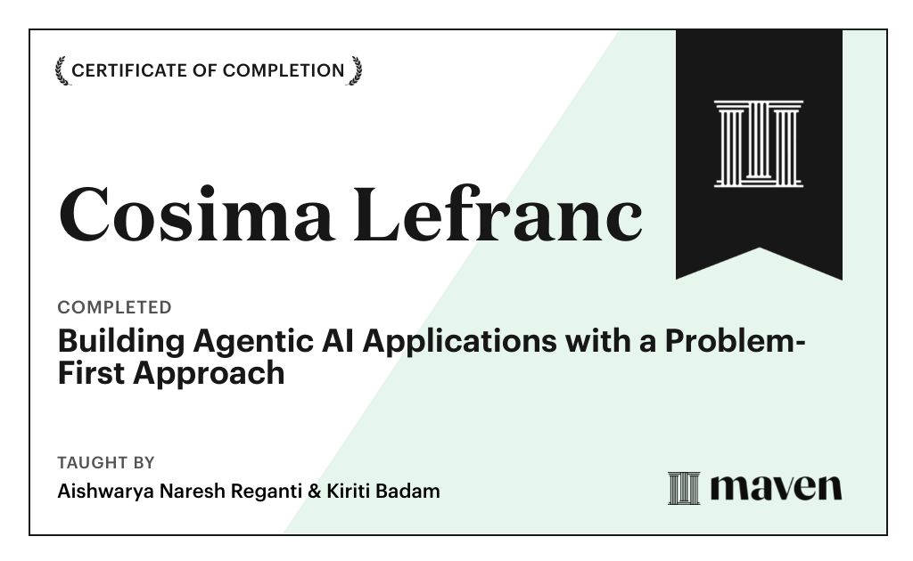 Certificate for Building Agentic AI Applications with a Problem-First Approach