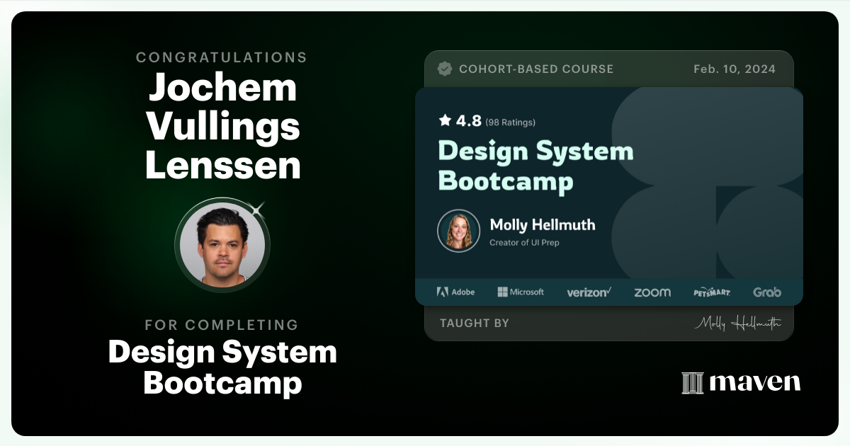 Certificate of Completion for Design System Bootcamp