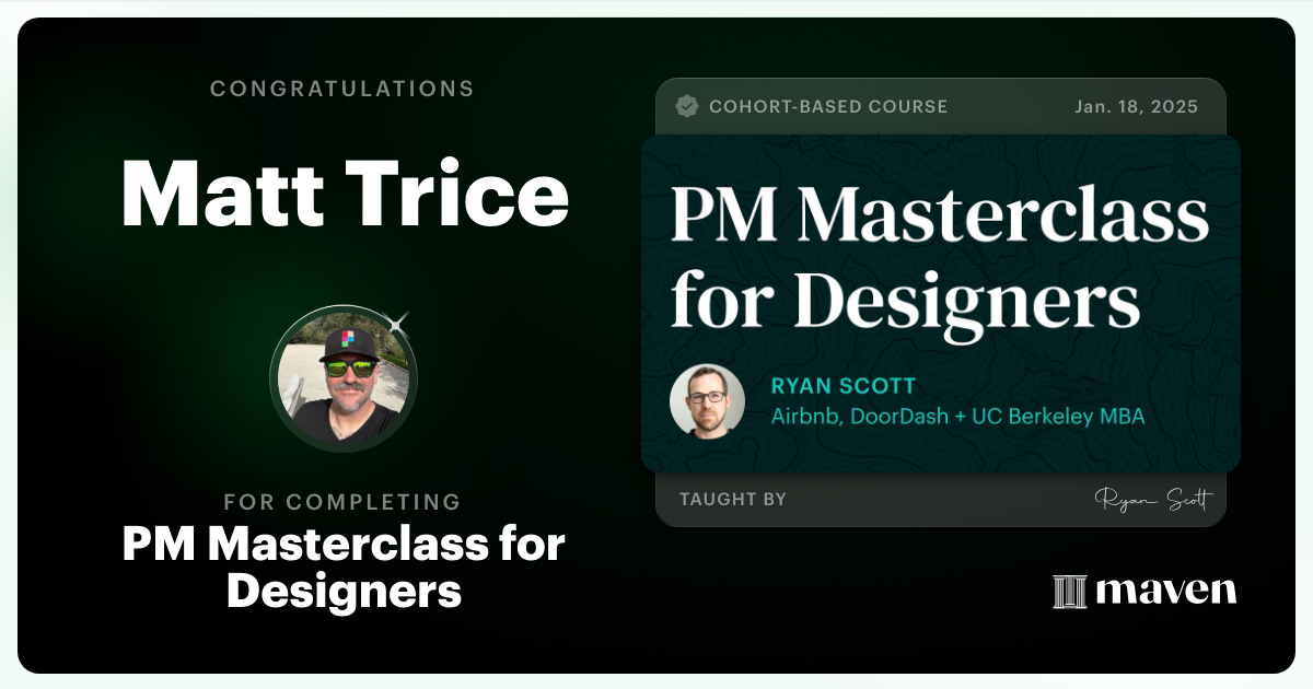 Certificate of Completion for PM Masterclass for Designers
