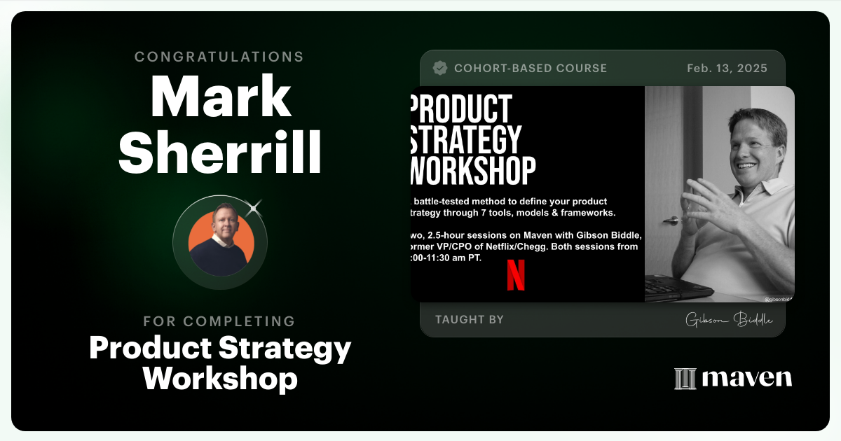 Certificate of Completion for Product Strategy Workshop