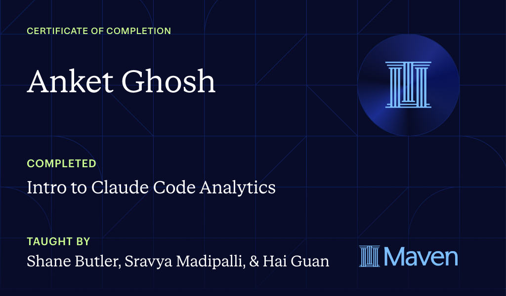 Certificate for Intro to Claude Code Analytics