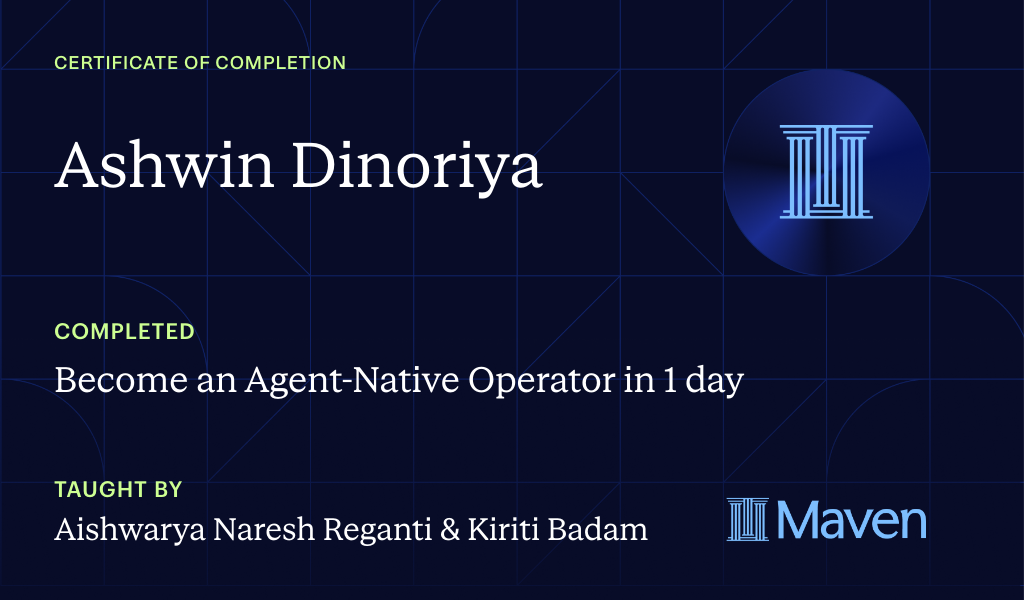 Certificate for Become an Agent-Native Operator in 1 day