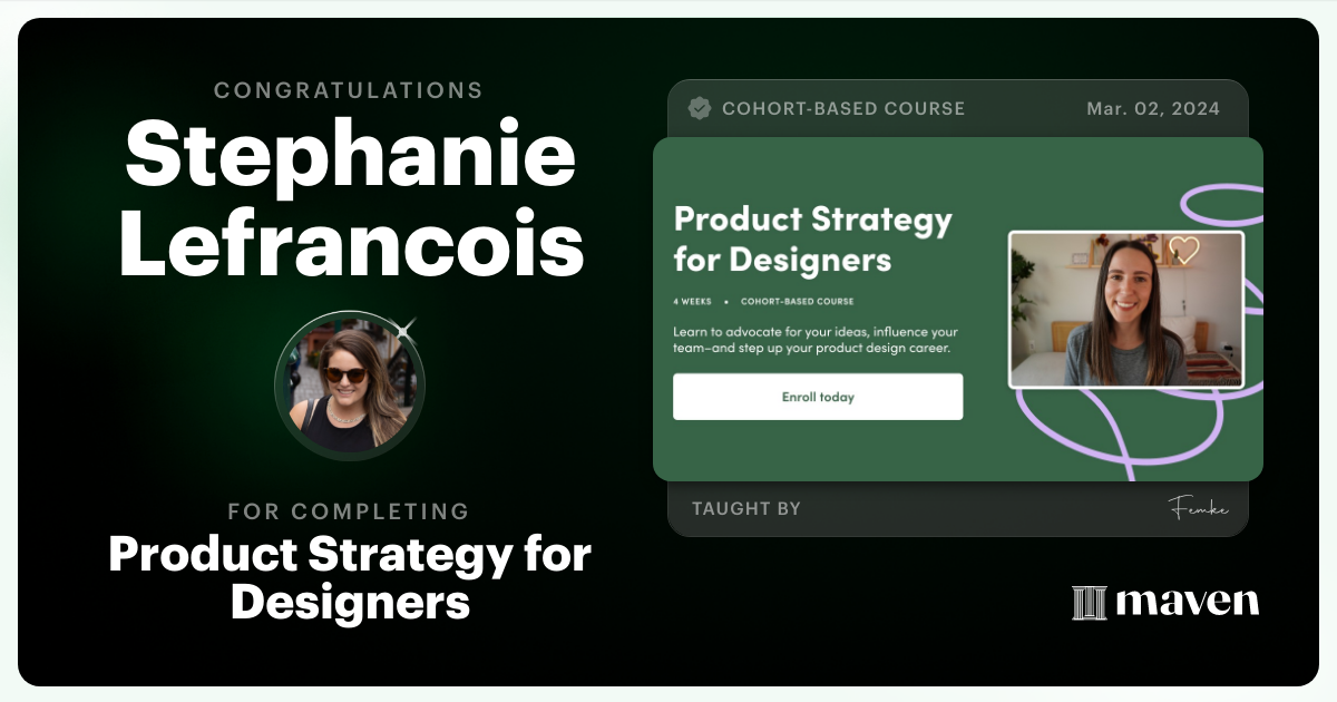 Certificate of Completion for Product Strategy for Designers