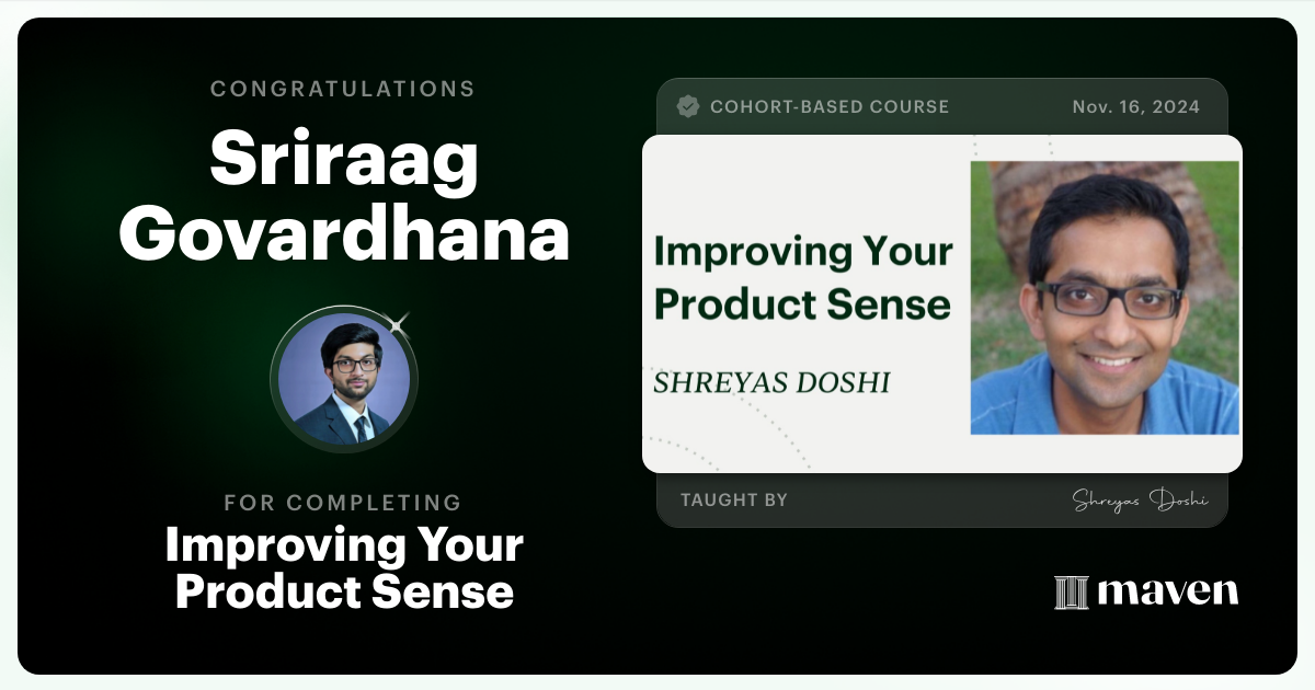Certificate of Completion for World-class Product Sense in Practice