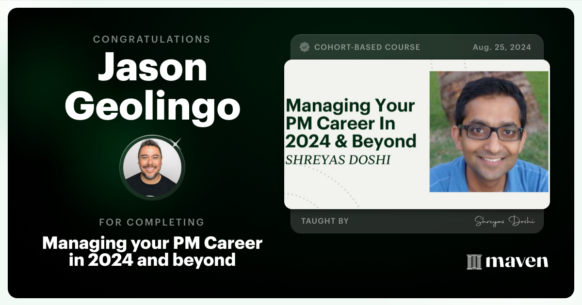 Certificate of Completion for Managing your PM Career in 2025 and beyond