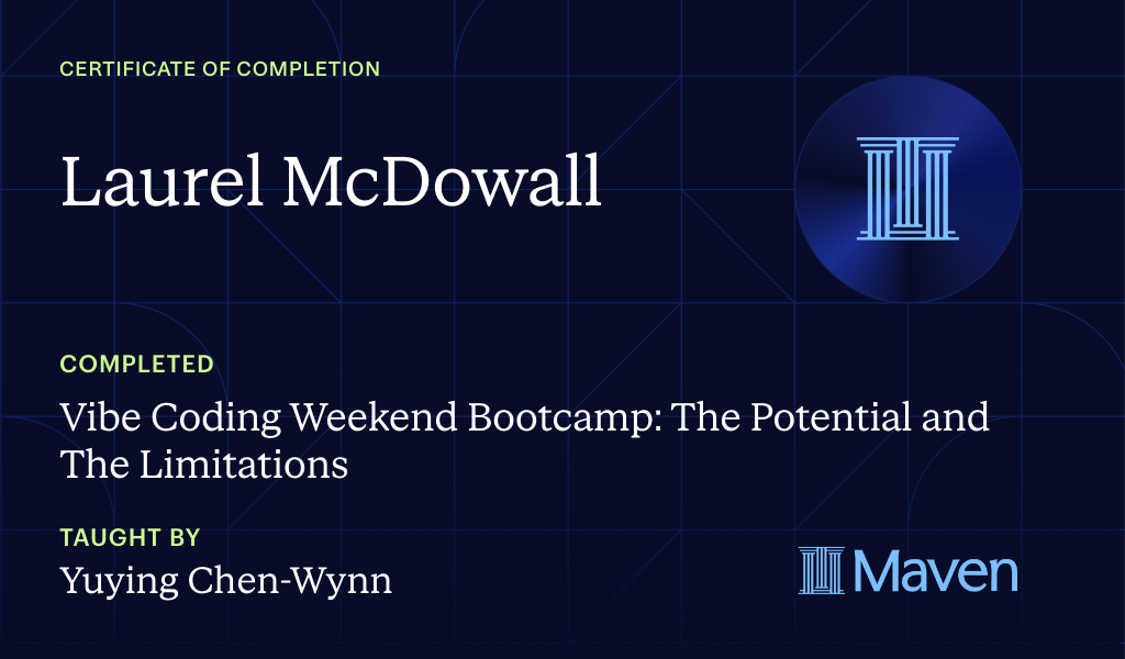 Certificate for Vibe Coding Weekend Bootcamp: The Potential and The Limitations