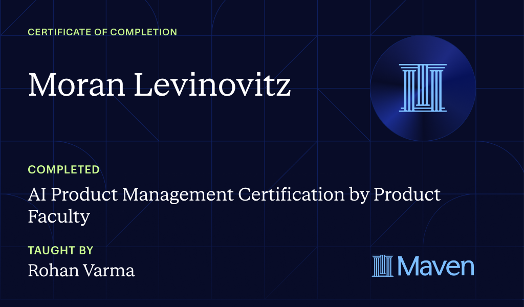 Certificate for AI Product Management Certification by Product Faculty