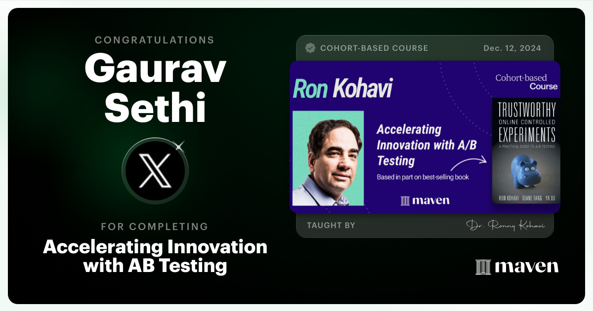 Certificate of Completion for Accelerating Innovation with A/B Testing