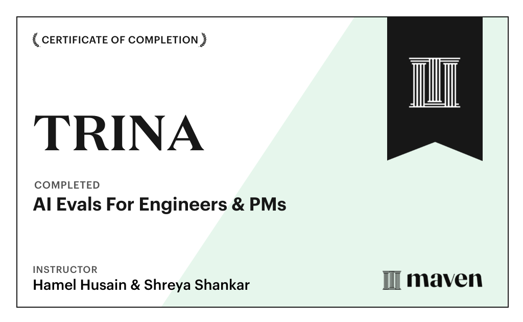 Certificate for AI Evals For Engineers & PMs