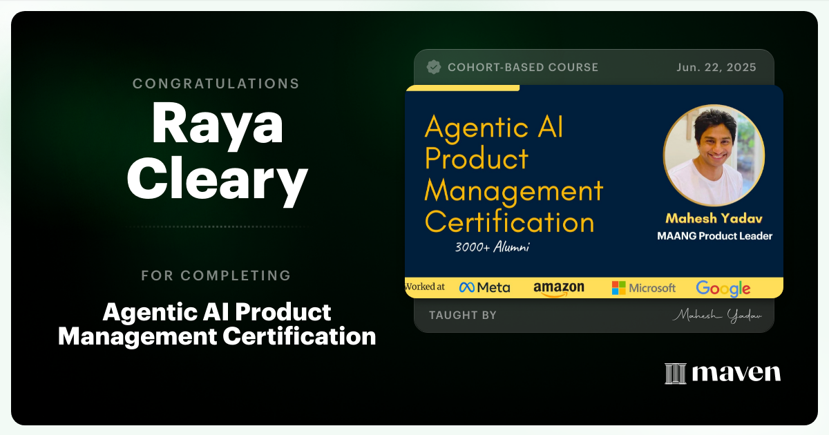 Certificate of Completion for Agentic AI Product Management Certification