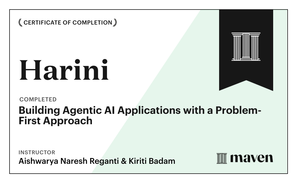 Certificate for Building Agentic AI Applications with a Problem-First Approach