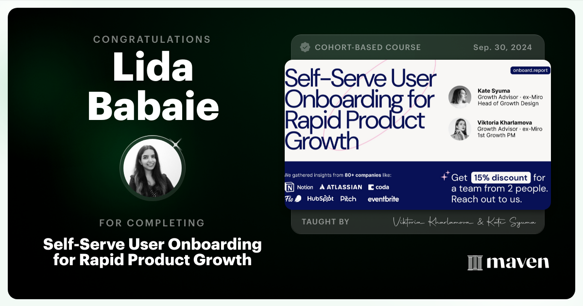 Certificate of Completion for Self-Serve User Onboarding for Rapid Product Growth