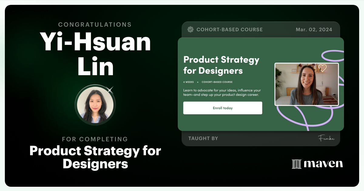 Certificate of Completion for Product Strategy for Designers