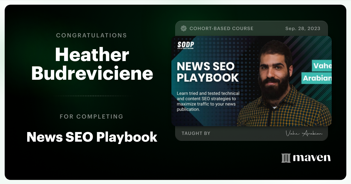 Certificate of Completion for News SEO Playbook