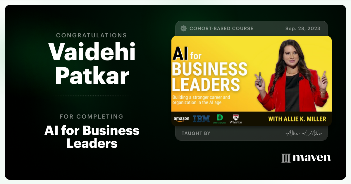 Certificate of Completion for AI for Business Leaders