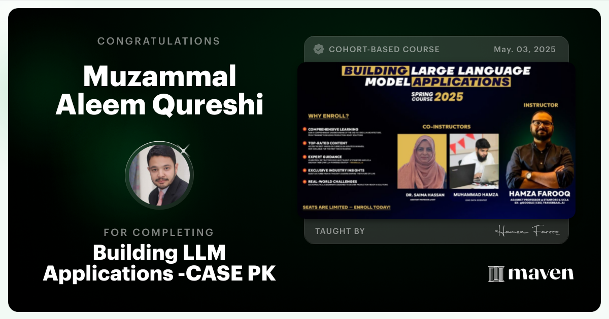 Certificate of Completion for Building LLM Applications -CASE PK