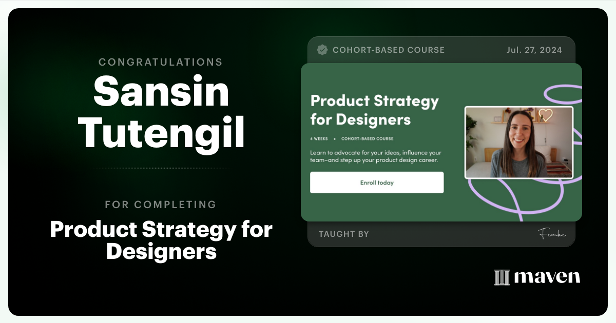 Certificate of Completion for Product Strategy for Designers